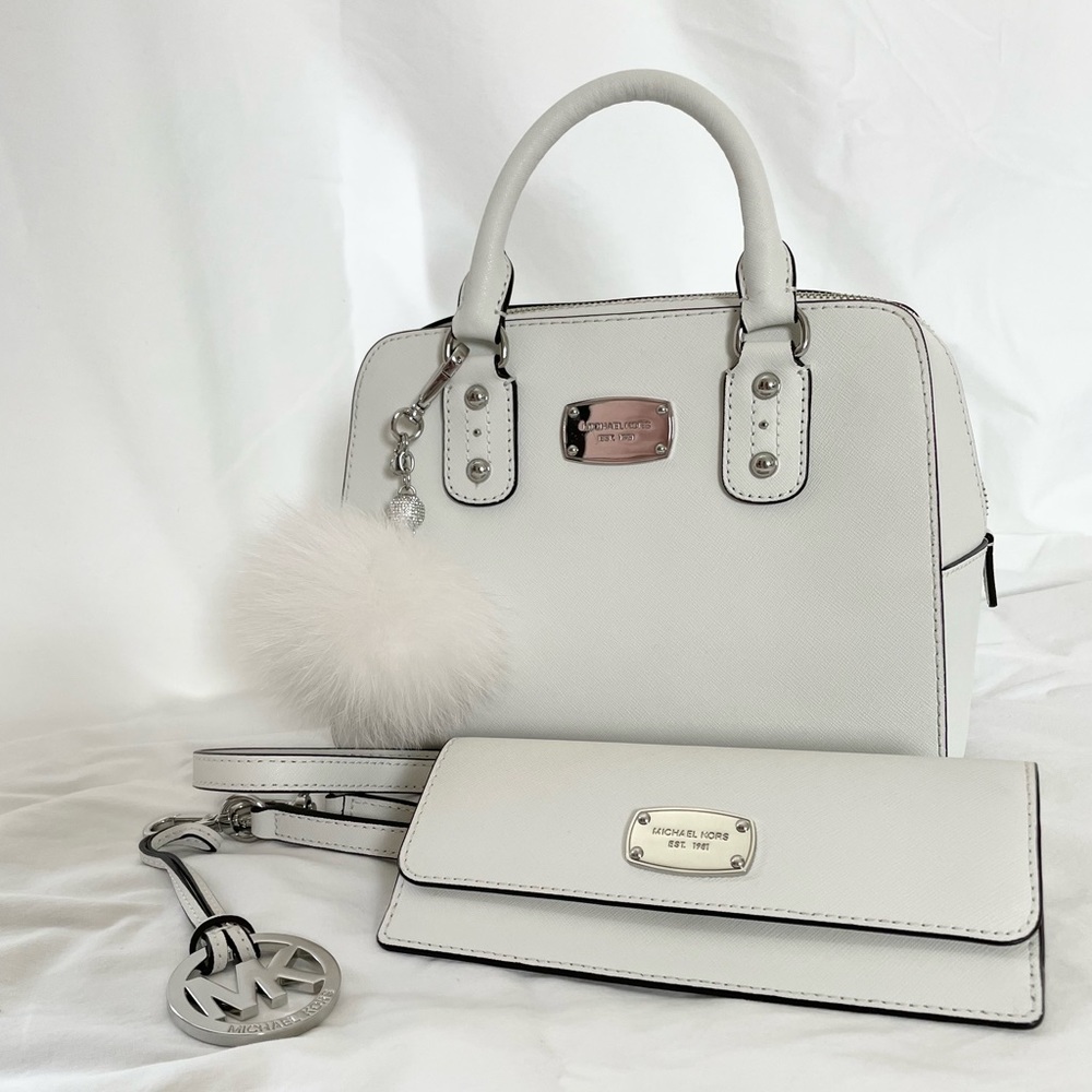 Micheal Kors White Satchel Bowling Top Handle Bag